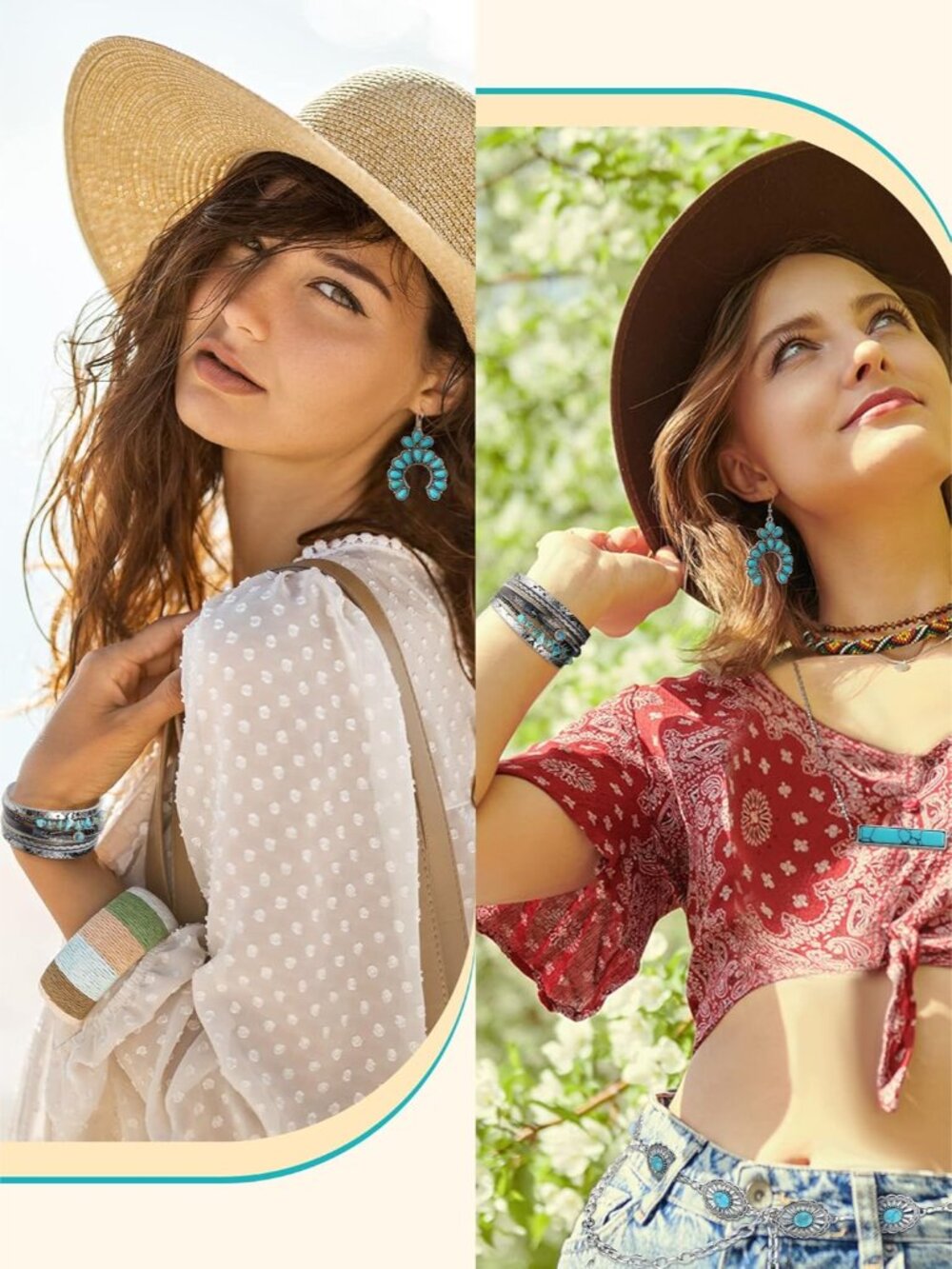 4 Pcs Bohemian Jewelry Turquoise Set for Women Western Turquoise Set Waist Belt - Picture 5 of 7